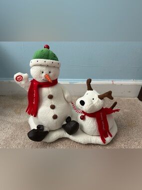 Hallmark Jingle Pals 2004 Snowman & Reindeer Dog Musical Plush Snow What Fun